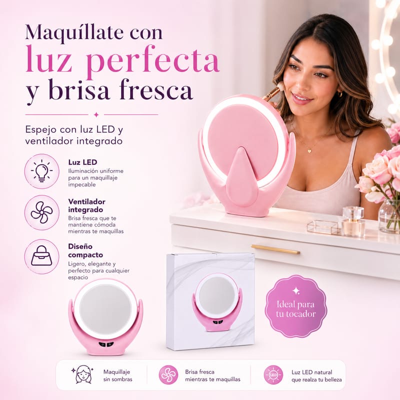 Espejo con luz LED y ventilador integrado - Image 1