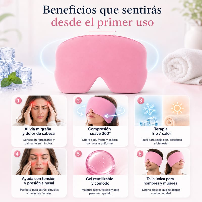 Mascarilla de gel frío para migraña y dolor de cabeza - Image 2